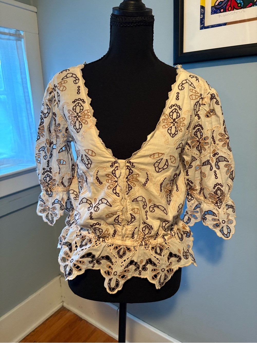 Anthropologie Eyelet Peplum Blouse XXS